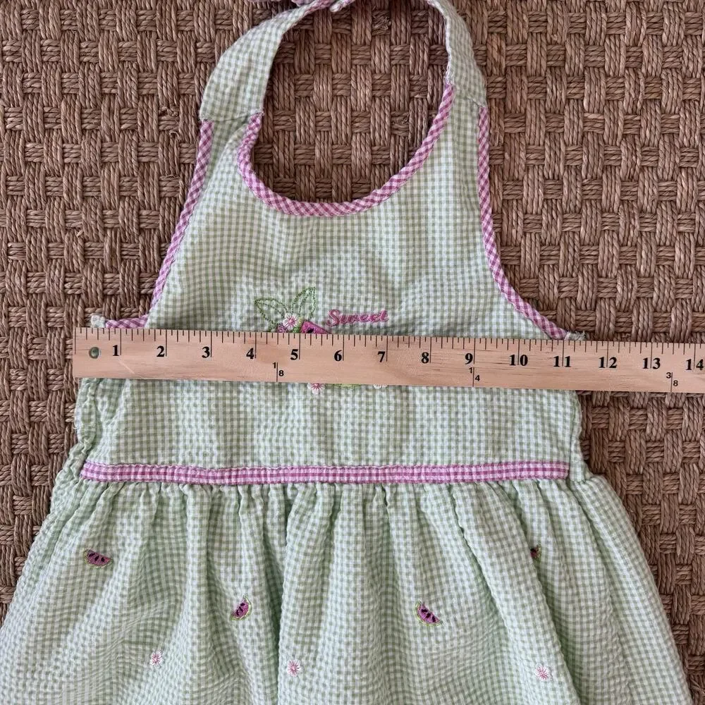 B.T. Kids Vintage Girl’s Dress Pink & Green Gingham Seersucker Watermelon Sz 5